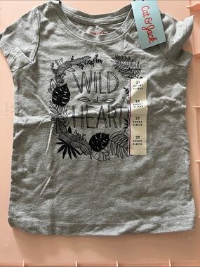 Cat & Jack Gray Tee with Black 'Wild at Heart' Botanical Graphic